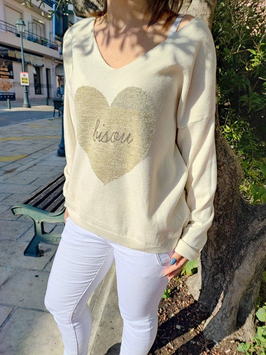 Pull Bisous Beige