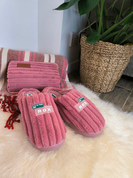 321 Chaussons+ bouillotte Clara vieux rose